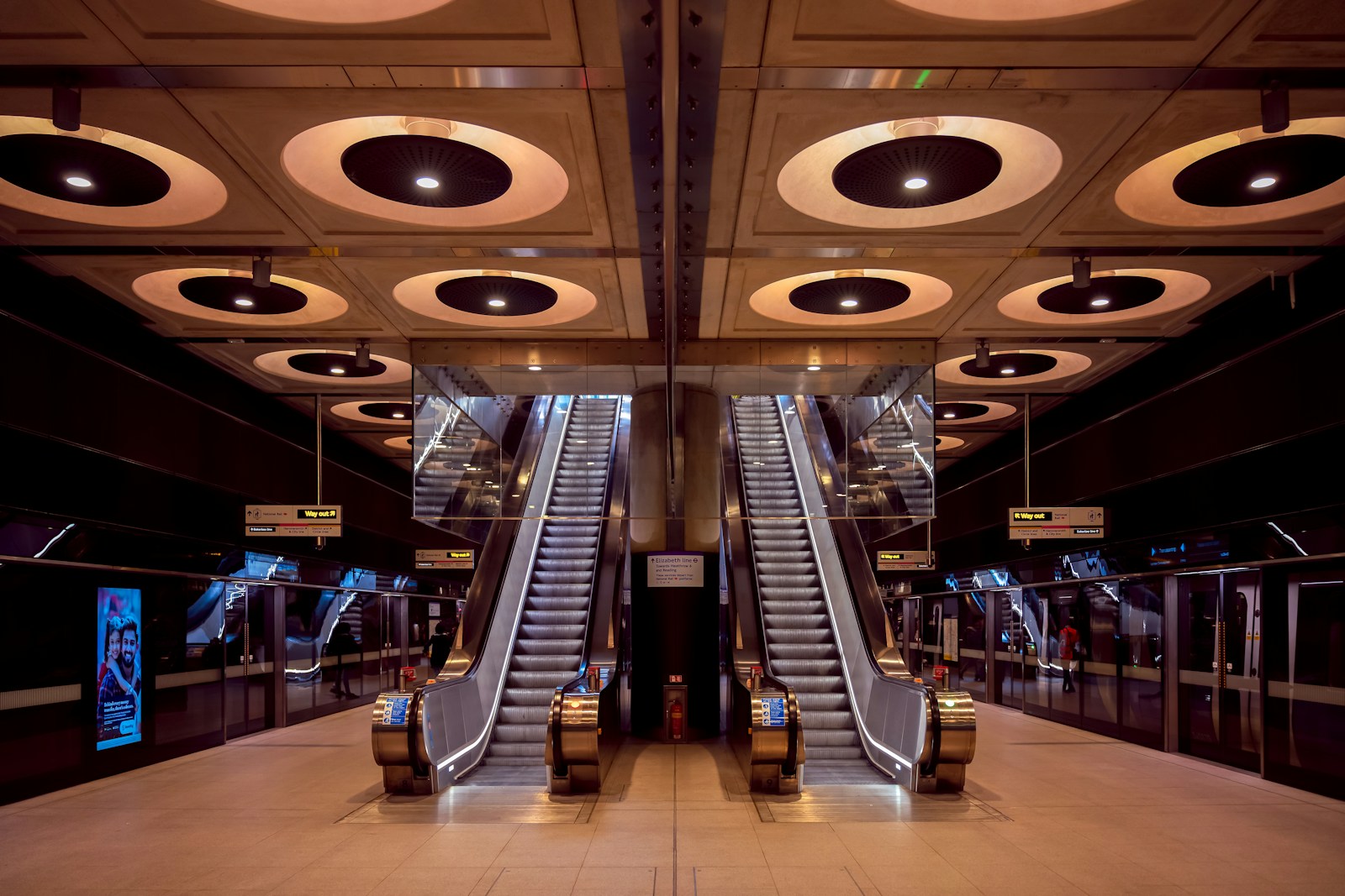 a large escalator in a building